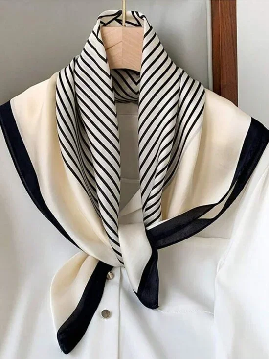 ✨Silky Black and White Art Scarf Geometric Square Design Luxury Accessory hijab✨ - Picture 4 of 7